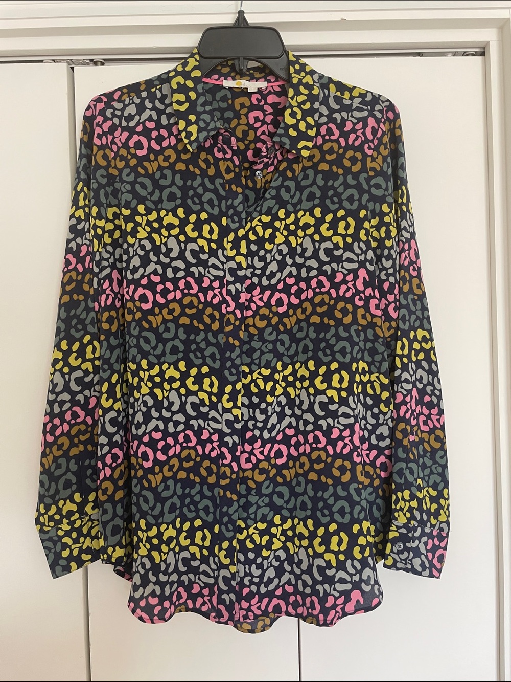 Boden Silk Leopard Print Button Down Shirt
